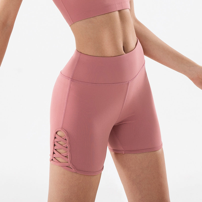 High-Waist Breathable Track Shorts with Stylish Crisscross Strap Detail - NEOFORMA APPAREL