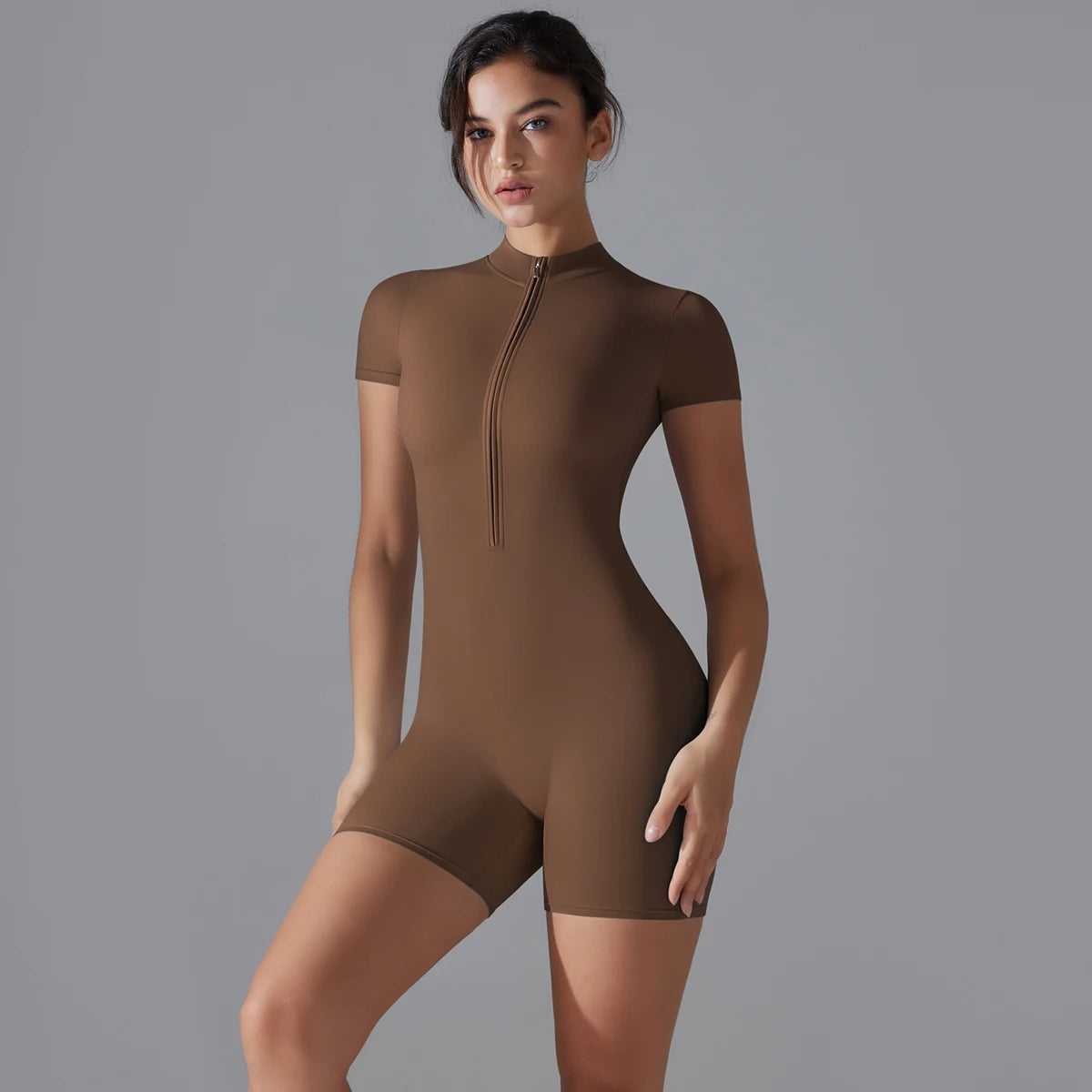 Zippered One-Piece Yoga Suit for Comfort and Curve-Defining Fit - NEOFORMA APPAREL