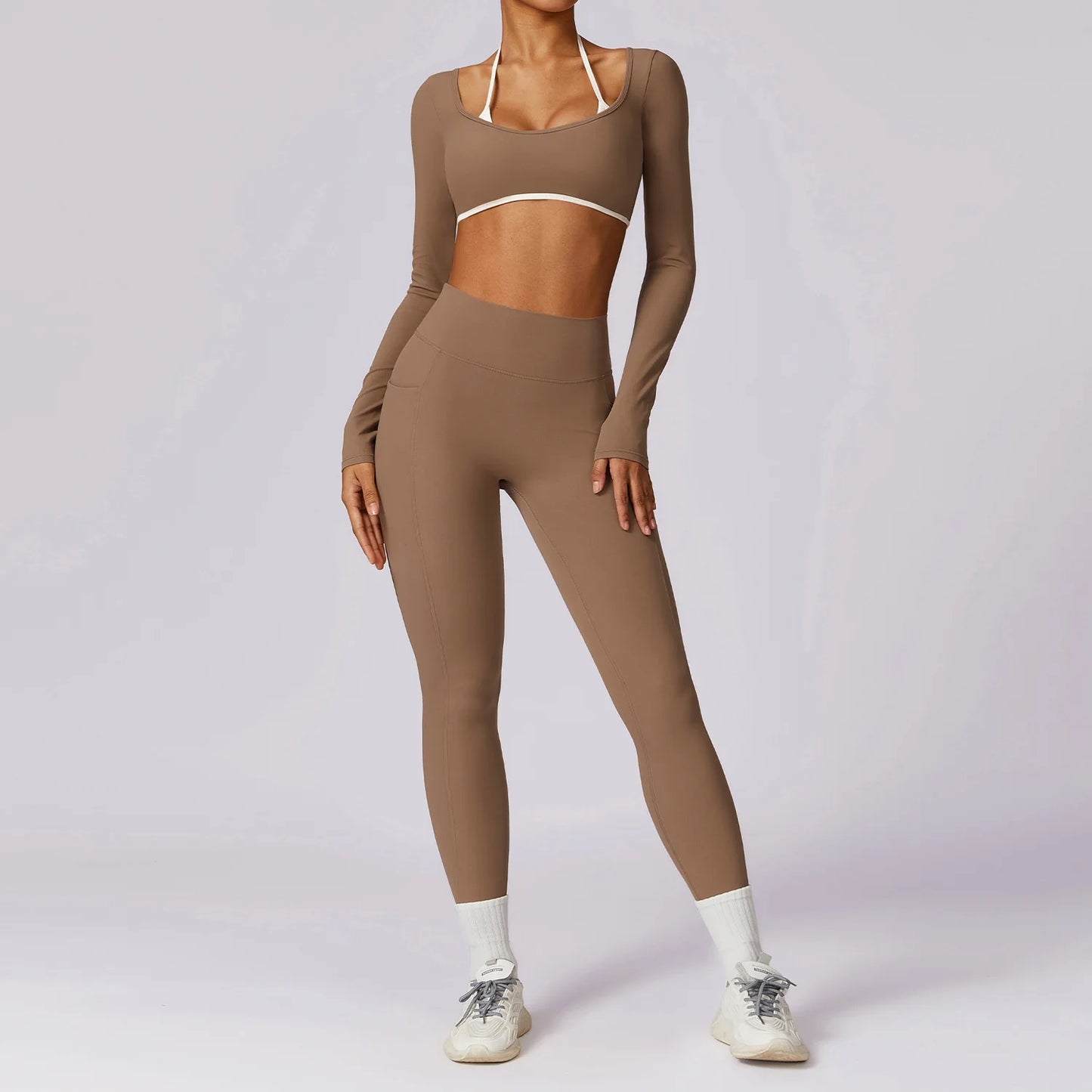 Contrast Trim Halterneck Sports Set for Comfort & Sculpting Fit - NEOFORMA APPAREL