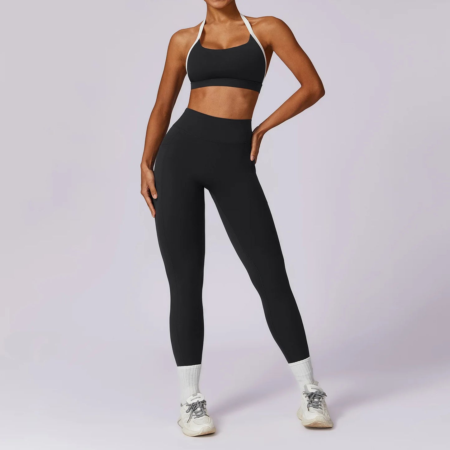 Contrast Trim Halterneck Sports Set for Comfort & Sculpting Fit - NEOFORMA APPAREL