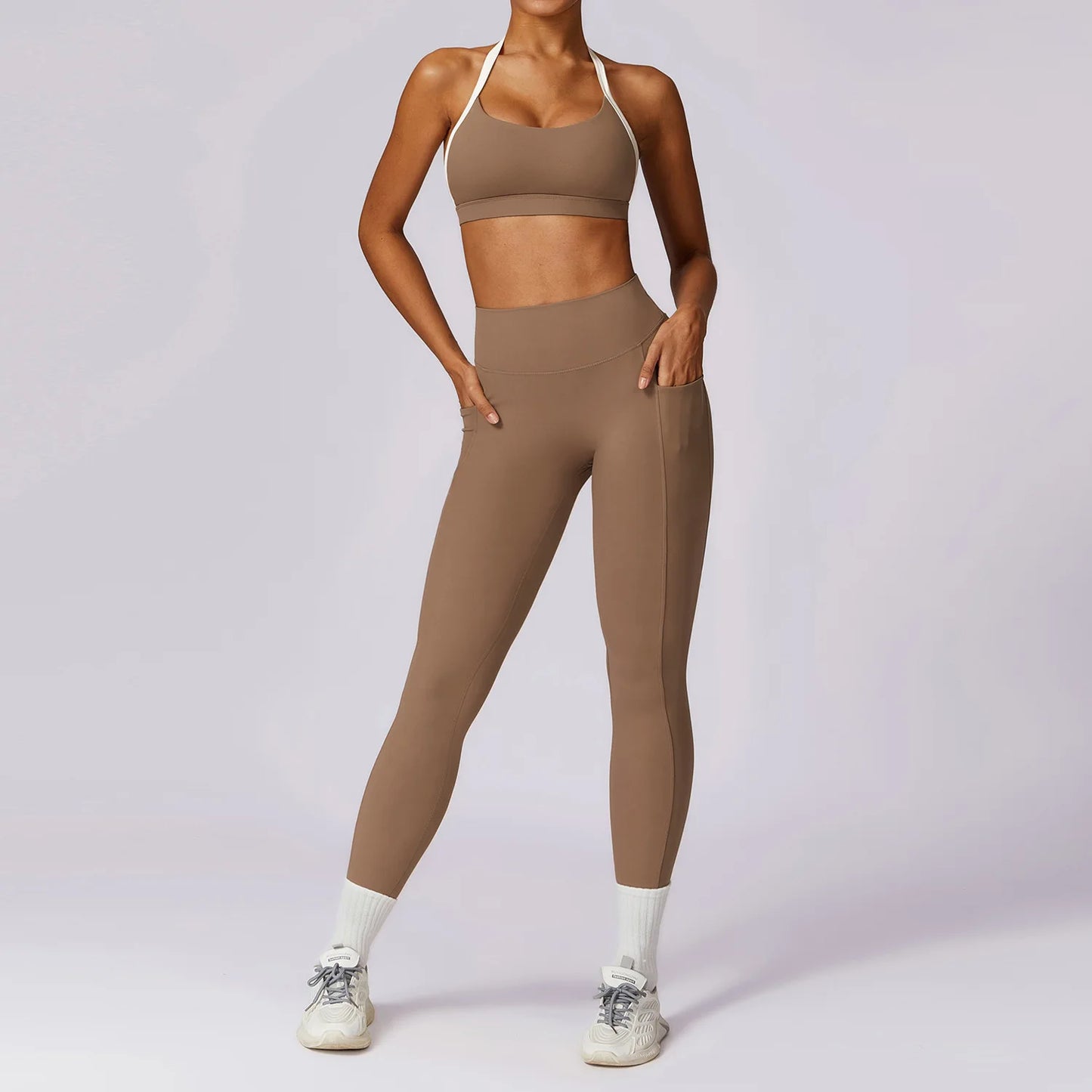 Contrast Trim Halterneck Sports Set for Comfort & Sculpting Fit - NEOFORMA APPAREL