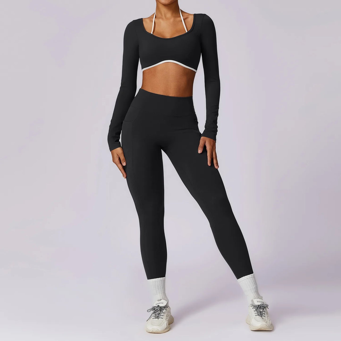 Contrast Trim Halterneck Sports Set for Comfort & Sculpting Fit - NEOFORMA APPAREL