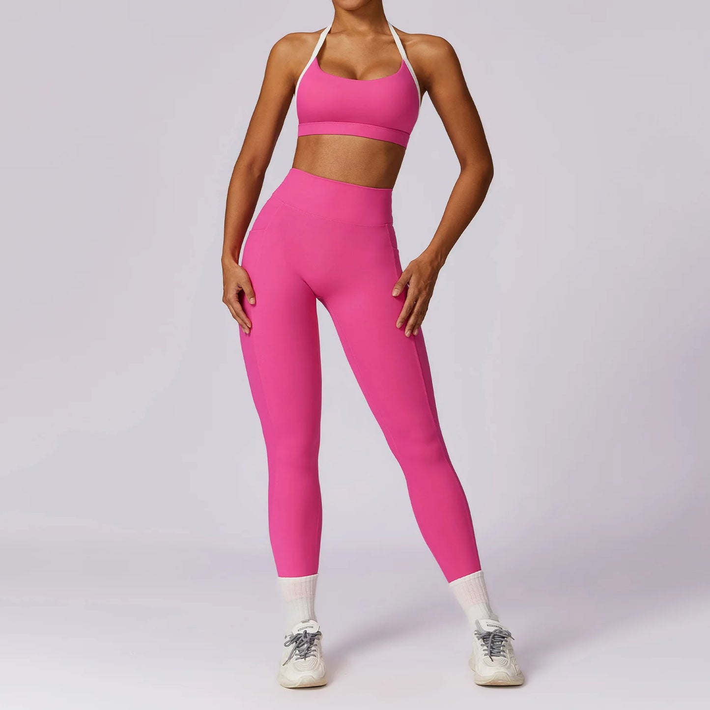 Contrast Trim Halterneck Sports Set for Comfort & Sculpting Fit - NEOFORMA APPAREL