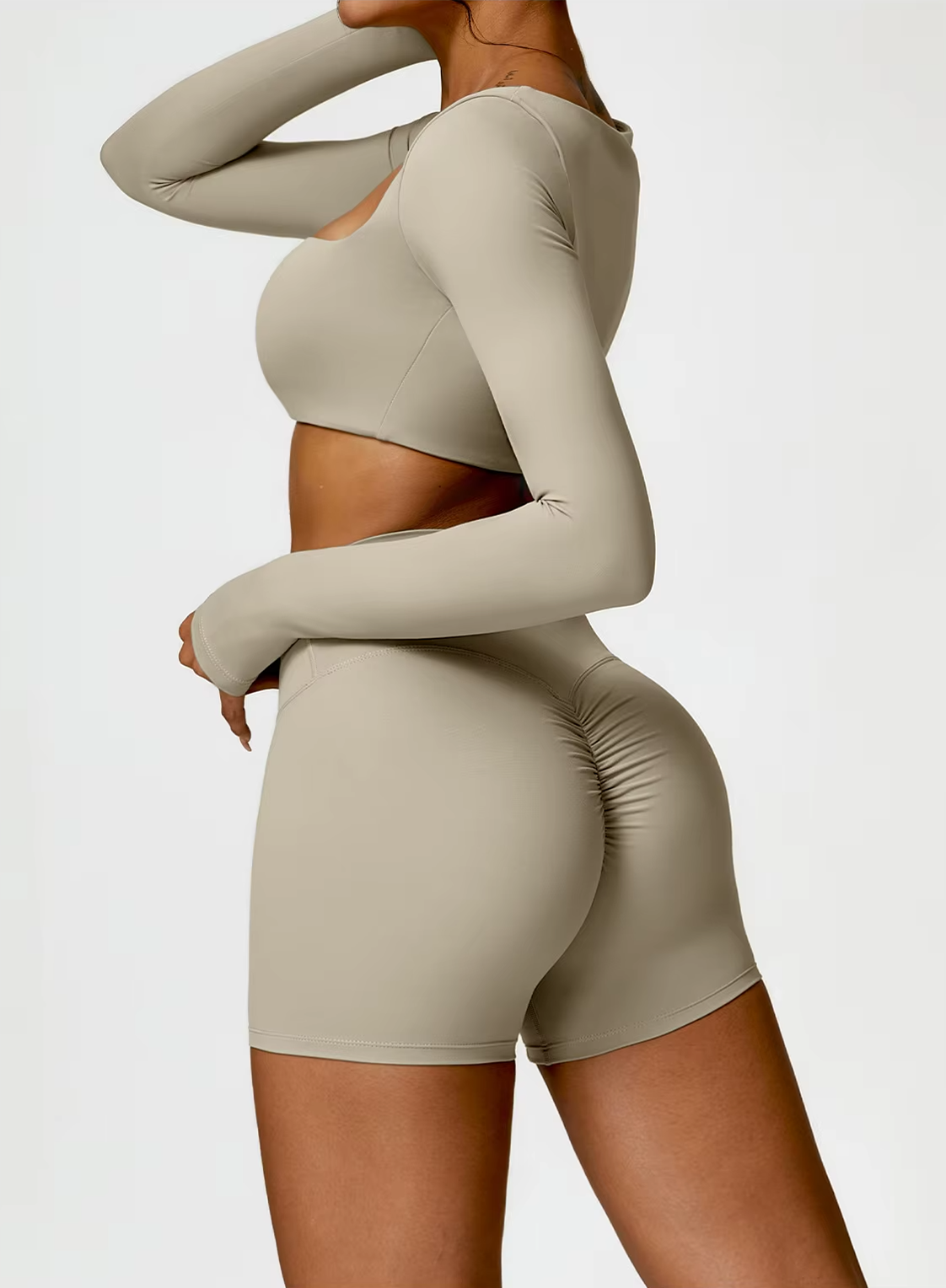 Square Neck Seamless Sculpt Set | Long-Sleeve Crop Top + Scrunch-Sculpt High-Waist Legging or Shorts