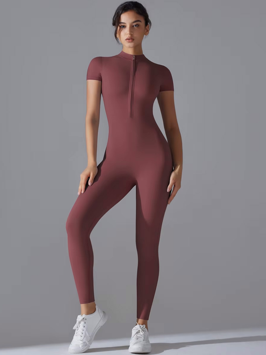 Essential Sculpt Short-Sleeve Zipped Jumpsuit