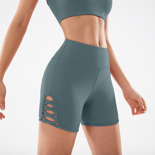 High-Waist Breathable Track Shorts with Stylish Crisscross Strap Detail - NEOFORMA APPAREL