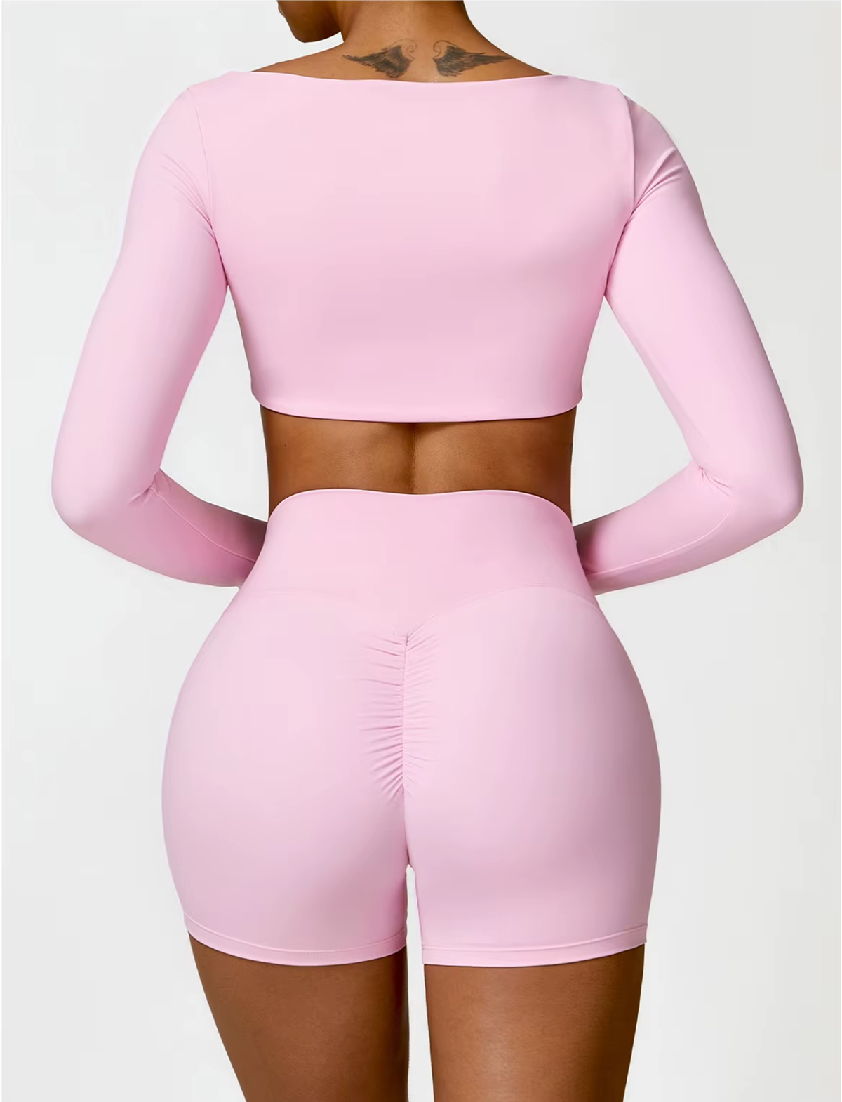 Square Neck Seamless Sculpt Set | Long-Sleeve Crop Top + Scrunch-Sculpt High-Waist Legging or Shorts