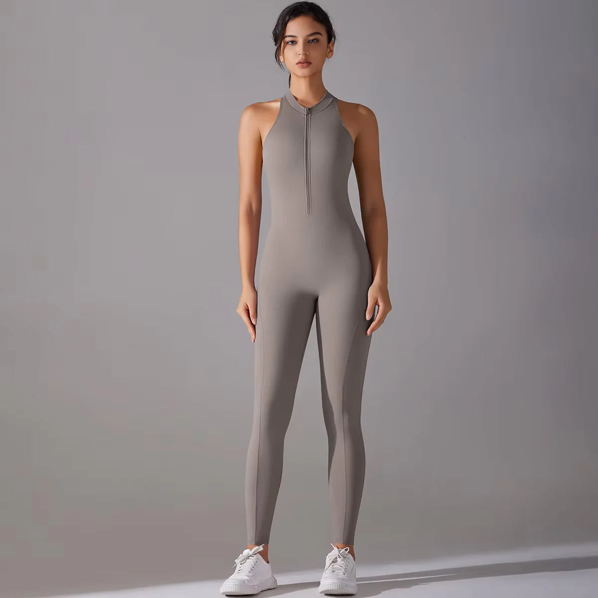 Deep Racerback Scrunch Full-Length Jumpsuit