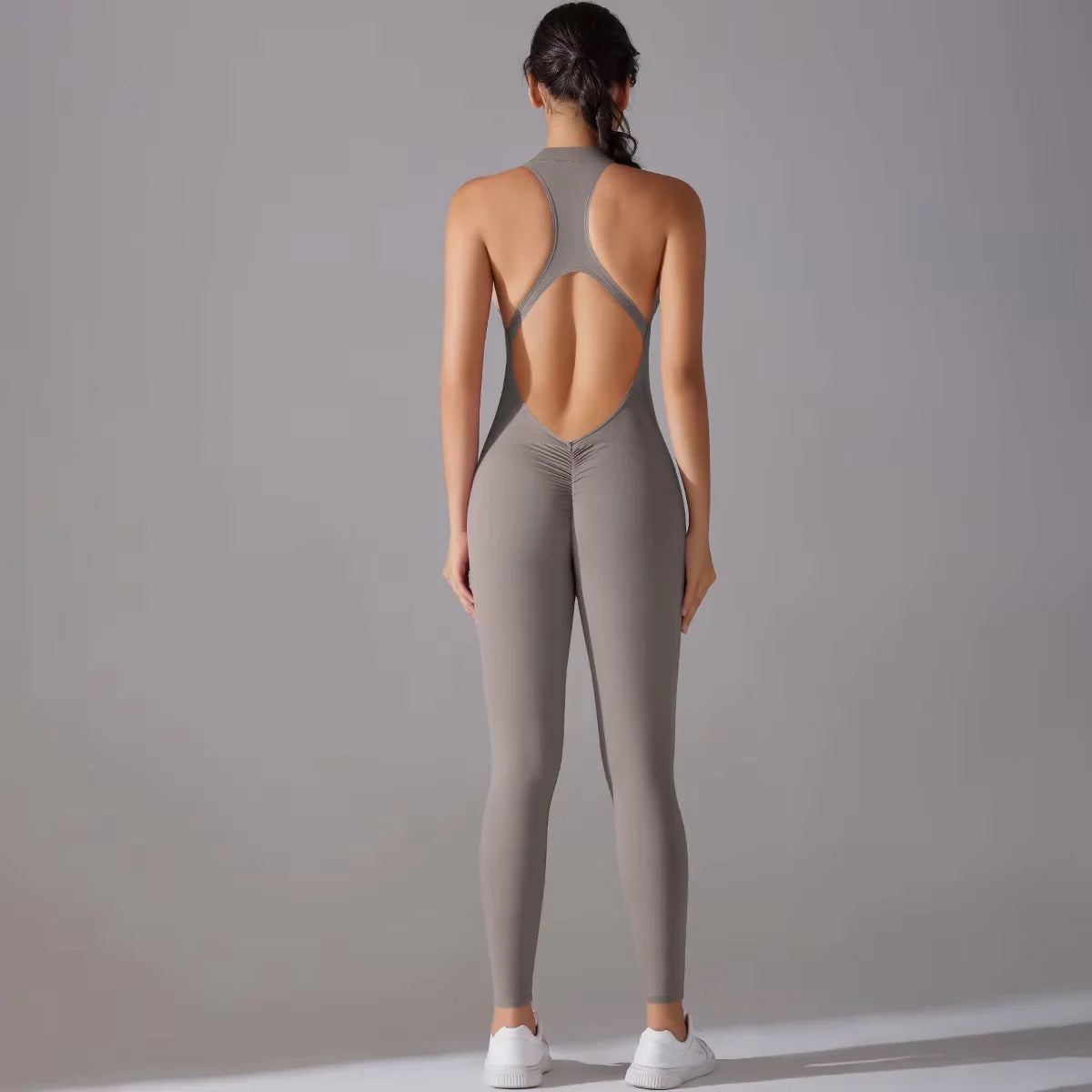 Deep Racerback Scrunch Full-Length Jumpsuit