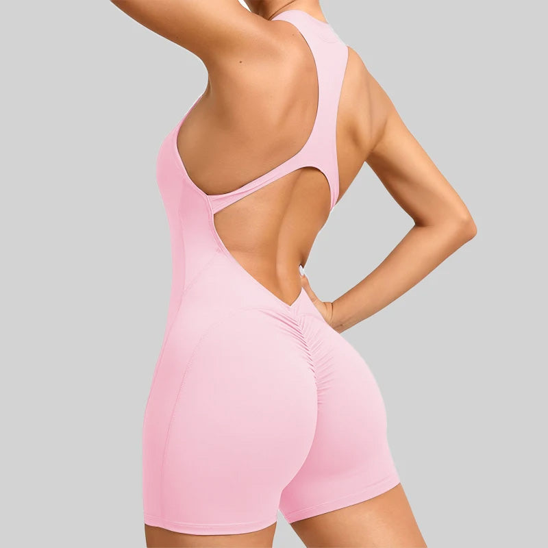 Deep Racerback Scrunch Short Jumpsuit
