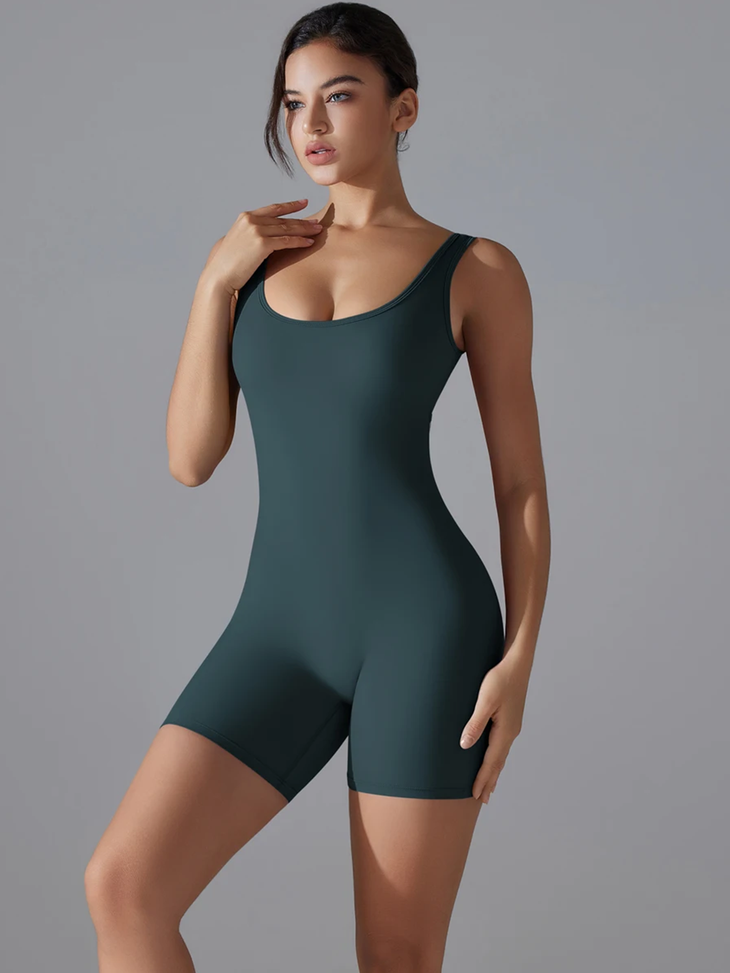 Scoop Neck V-Back Scrunch Short Jumpsuit