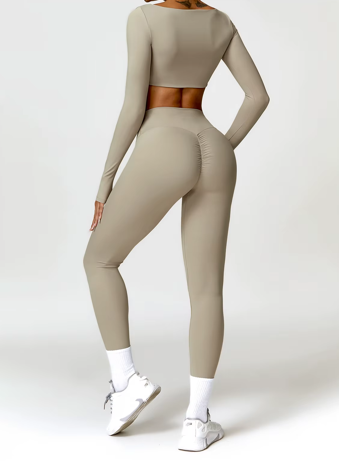 Square Neck Seamless Sculpt Set | Long-Sleeve Crop Top + Scrunch-Sculpt High-Waist Legging or Shorts