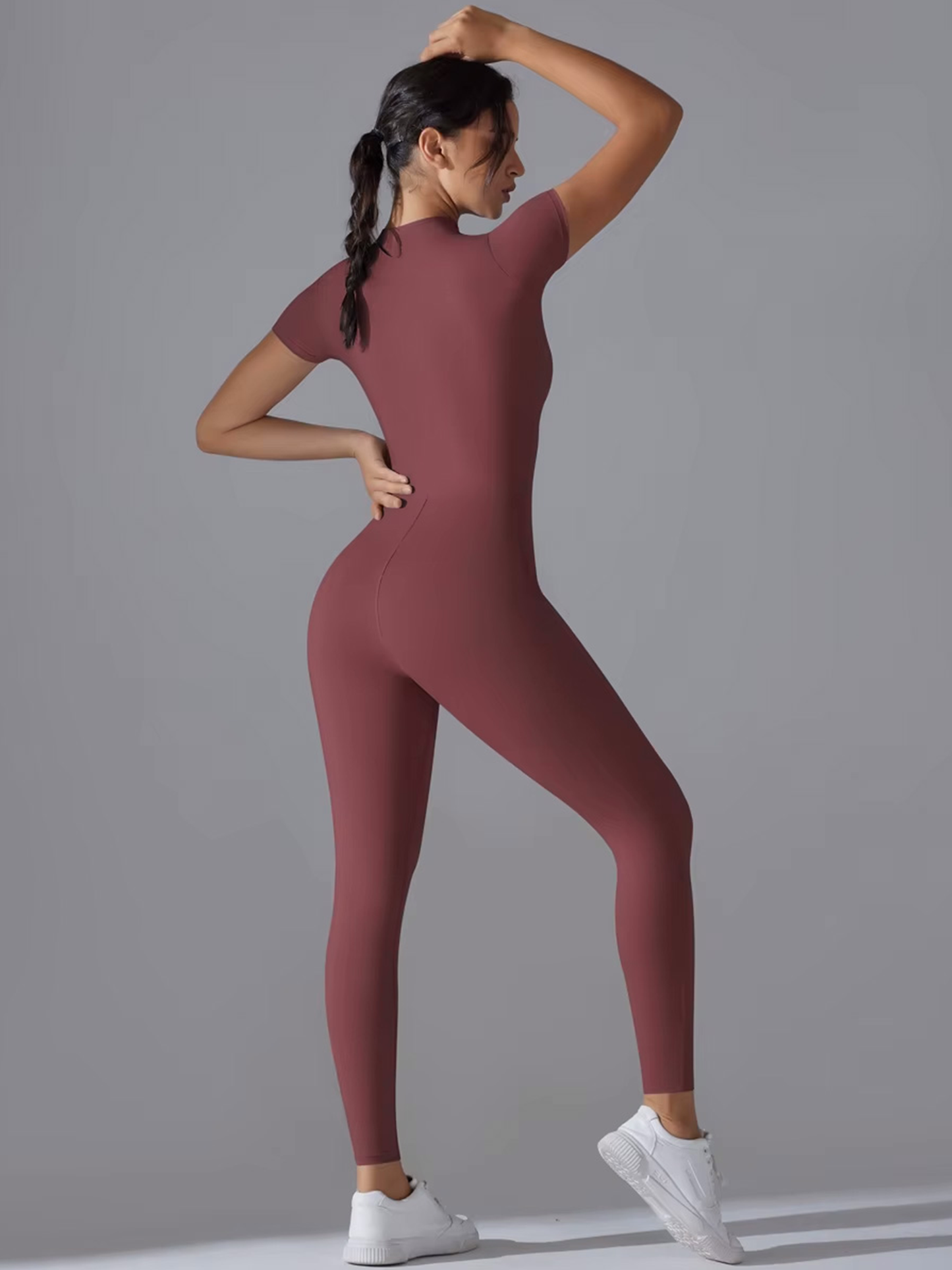 Essential Sculpt Short-Sleeve Zipped Jumpsuit