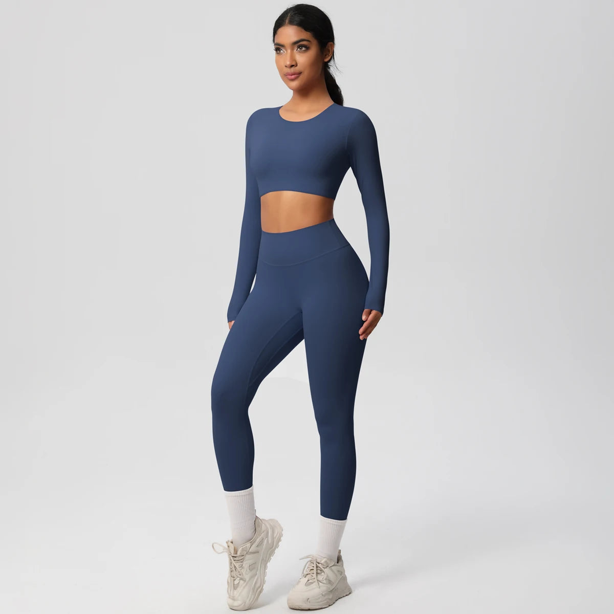 Seamless Essential Long-Sleeve Set | Crop Top + High-Waist Legging
