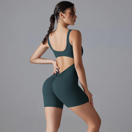 Scoop Neck V-Back Scrunch Sports Bodysuit for Comfort & Curve-Defining Fit - NEOFORMA APPAREL