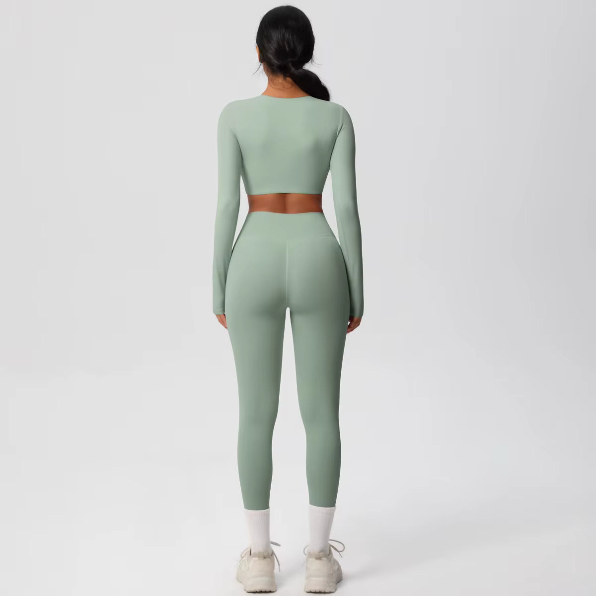 Seamless Essential Long-Sleeve Set | Crop Top + High-Waist Legging