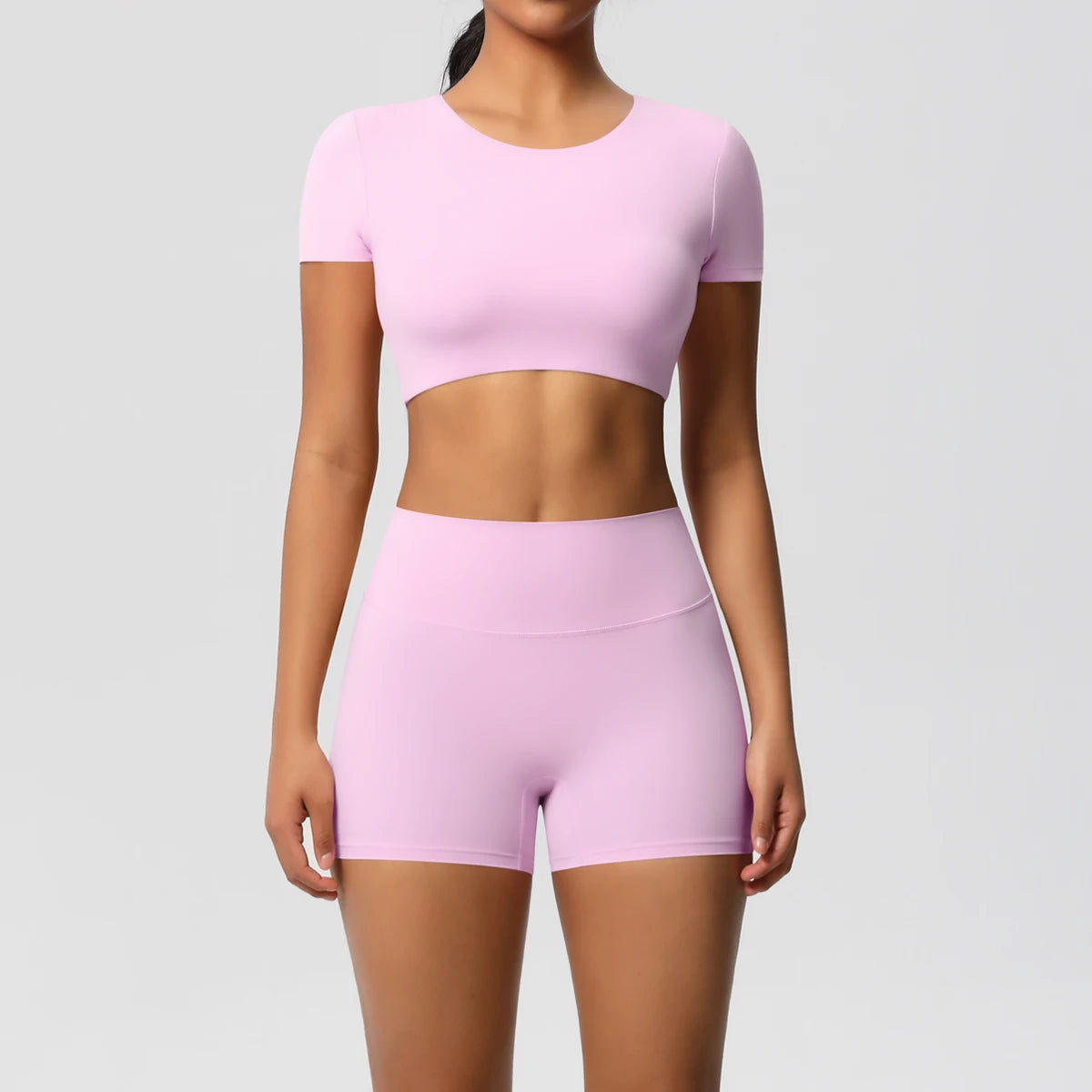 Smooth Essential Seamless Set | Short-Sleeve Crop Top + High-Waist Short