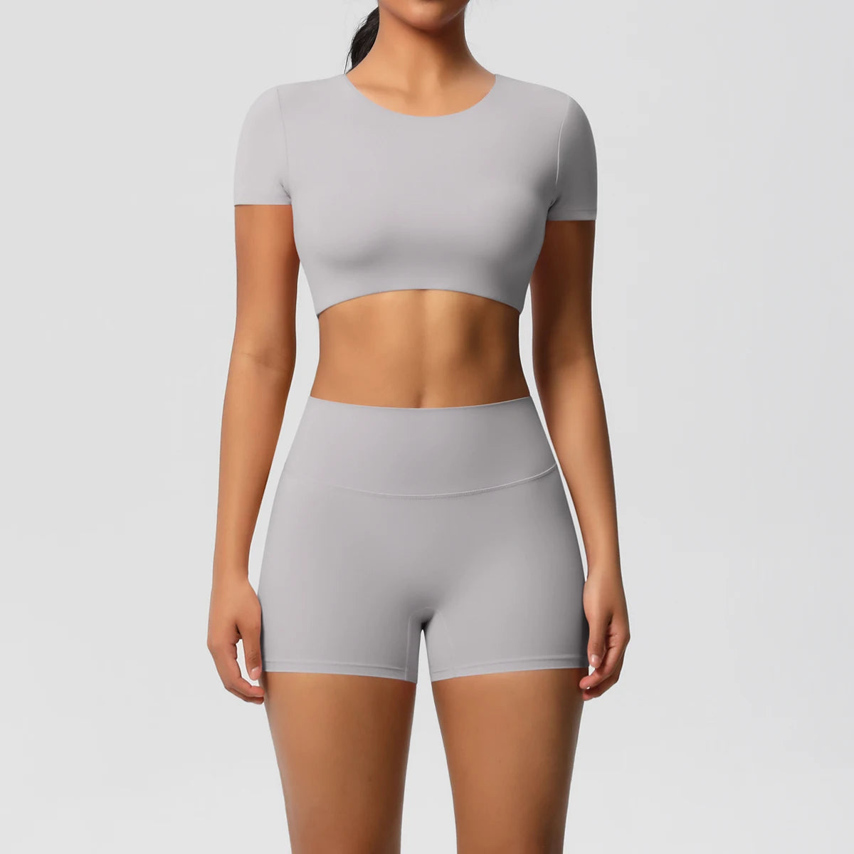 Smooth Essential Seamless Set | Short-Sleeve Crop Top + High-Waist Short