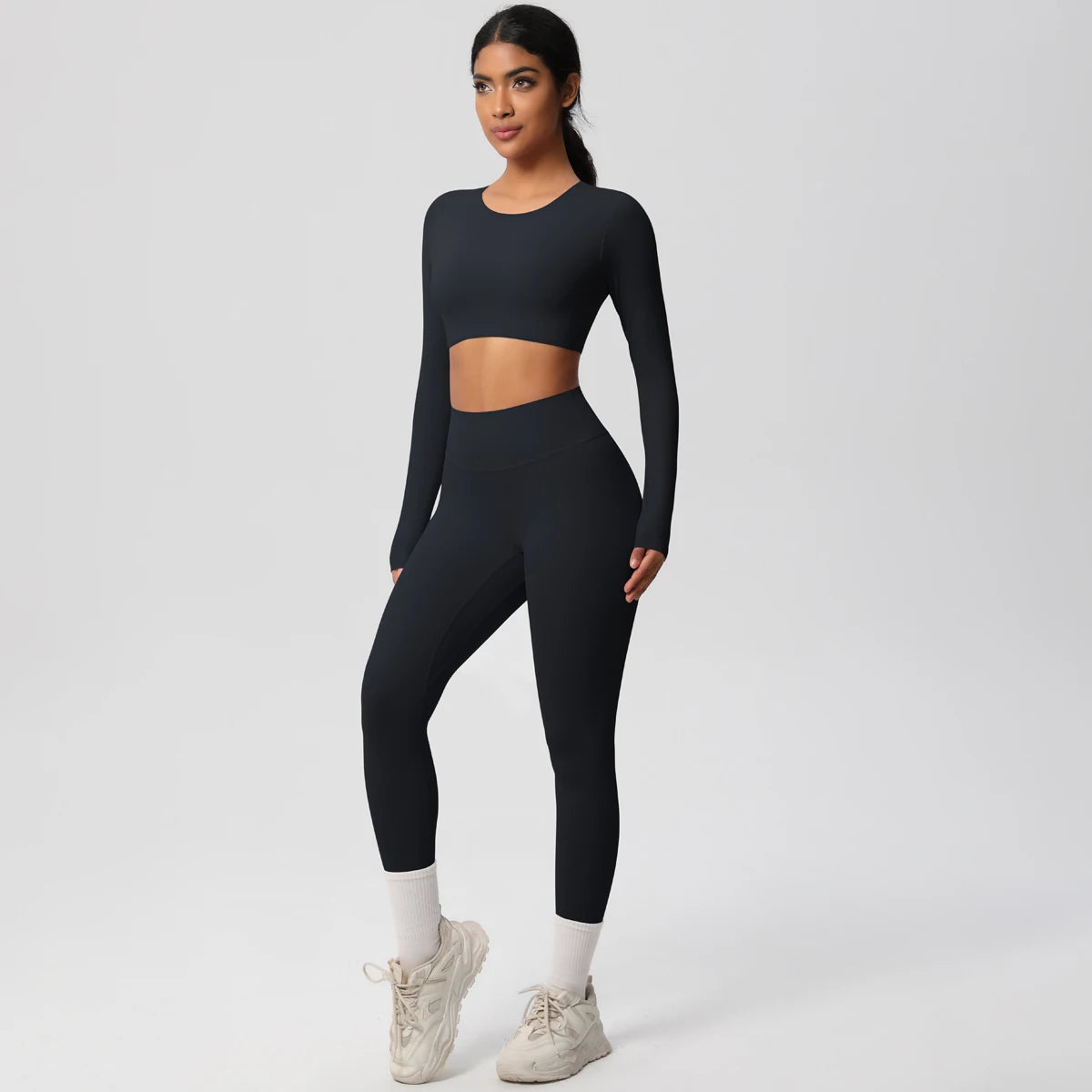 Seamless Essential Long-Sleeve Set | Crop Top + High-Waist Legging