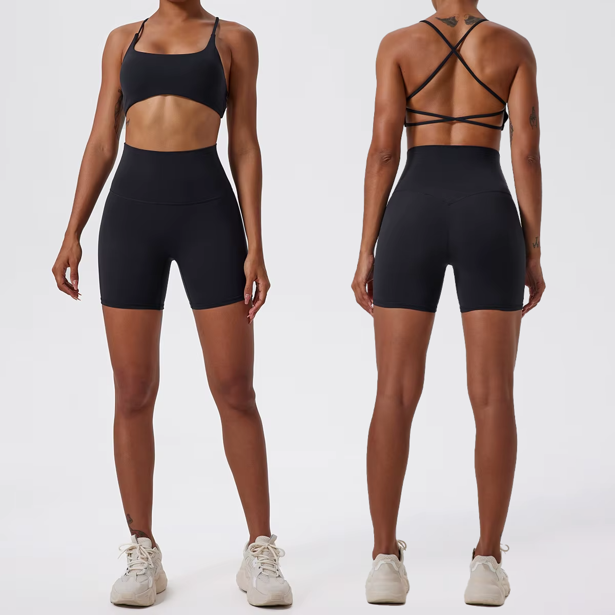 Doble Crossover Back Seamless Set – Bra + High-Waist Short - NEOFORMA APPAREL
