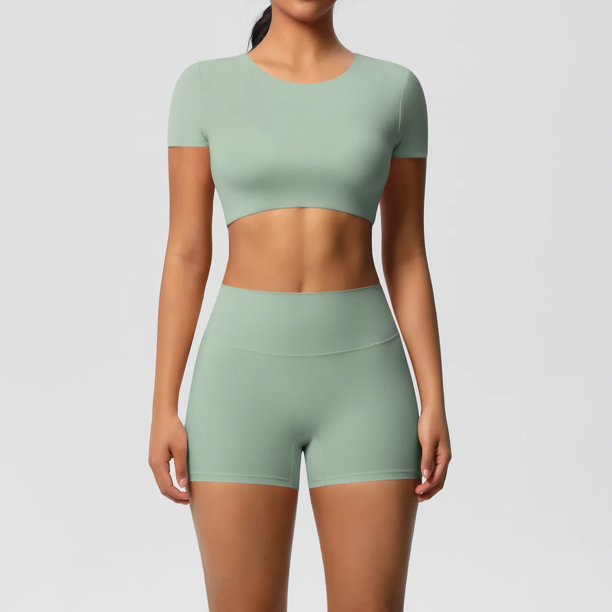 Smooth Essential Seamless Set | Short-Sleeve Crop Top + High-Waist Short