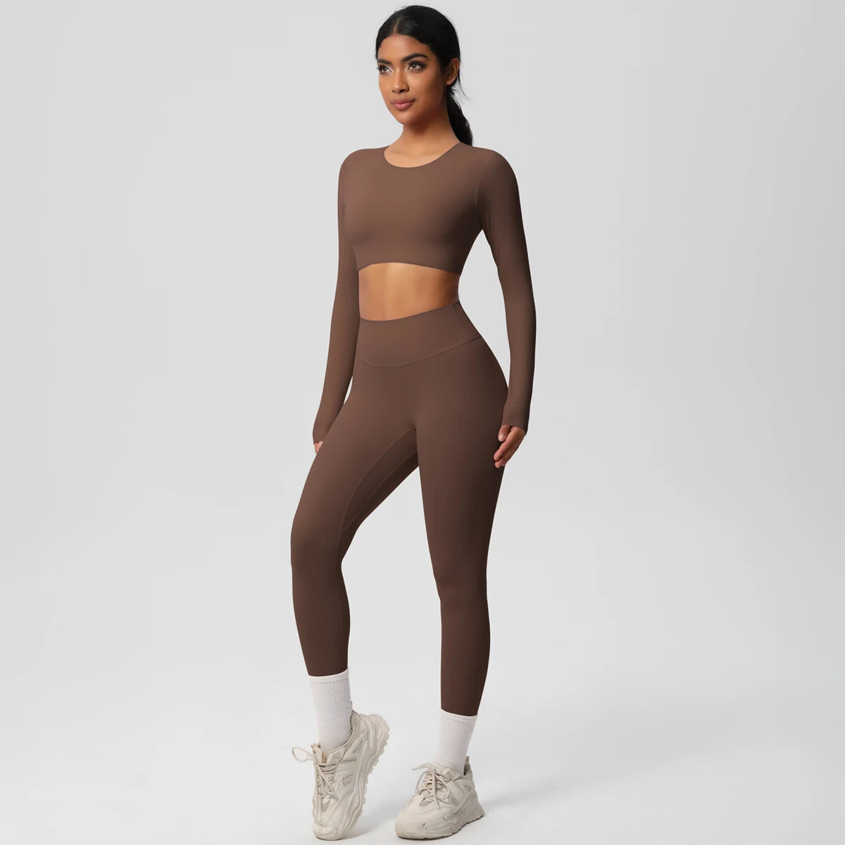 Seamless Essential Long-Sleeve Set | Crop Top + High-Waist Legging