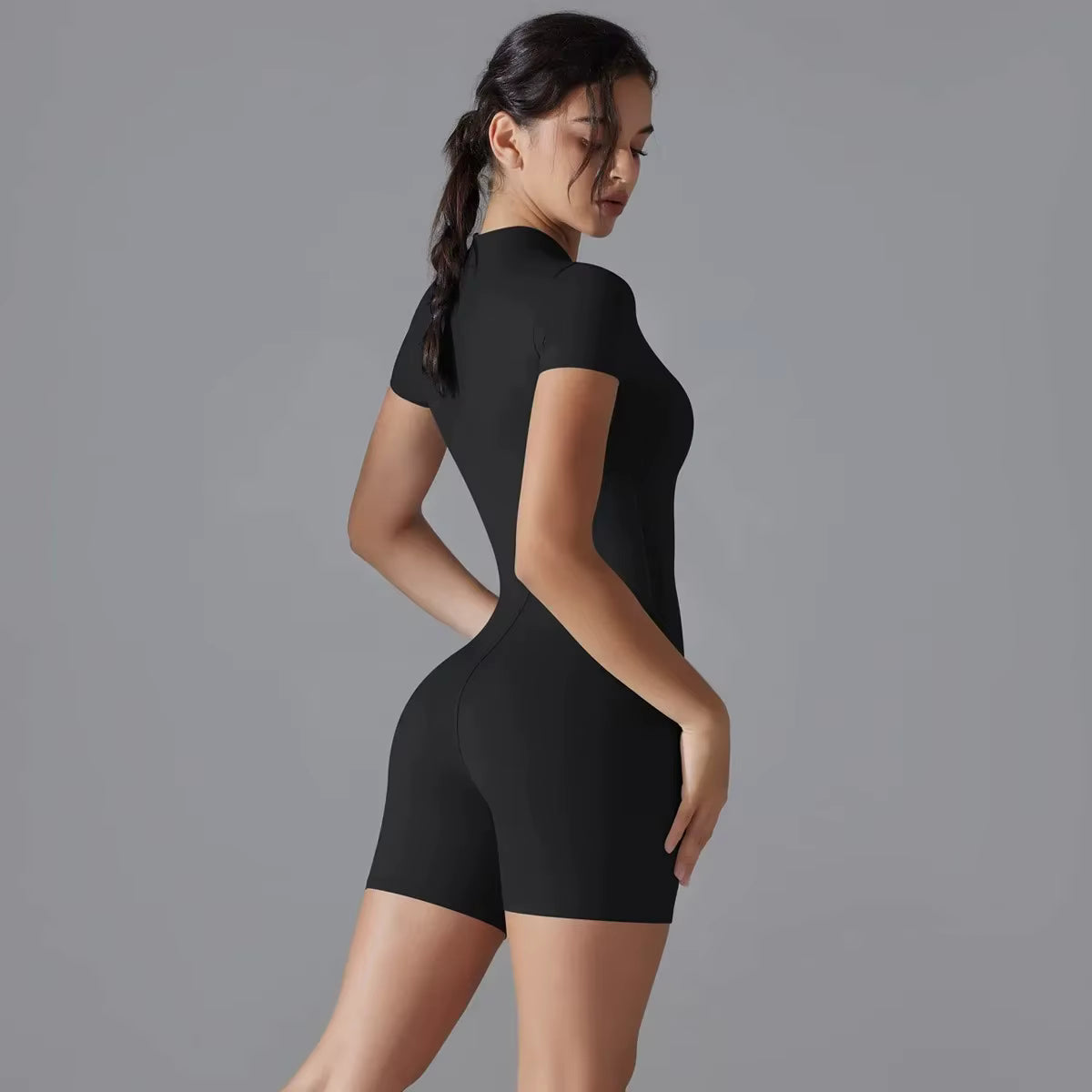 Essential Sculpt Short-Sleeve Zipped Jumpsuit (Short Length)