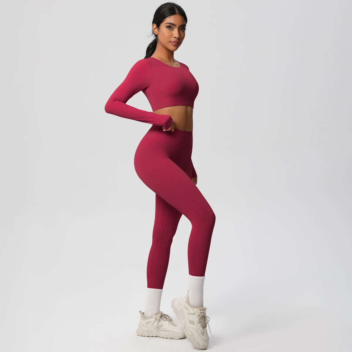Seamless Essential Long-Sleeve Set | Crop Top + High-Waist Legging