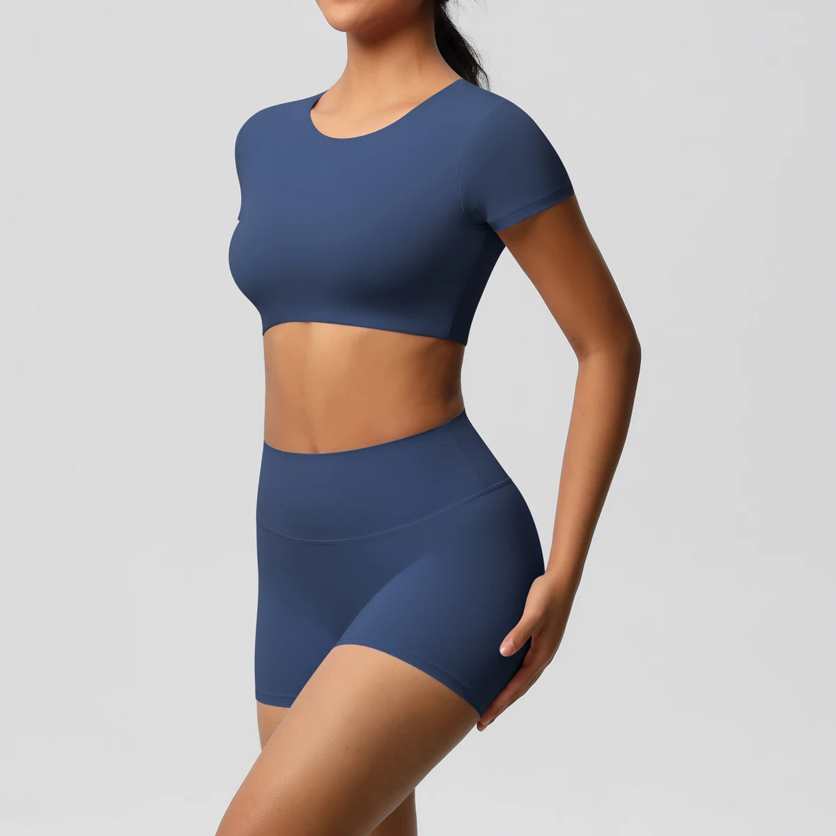 Smooth Essential Seamless Set | Short-Sleeve Crop Top + High-Waist Short