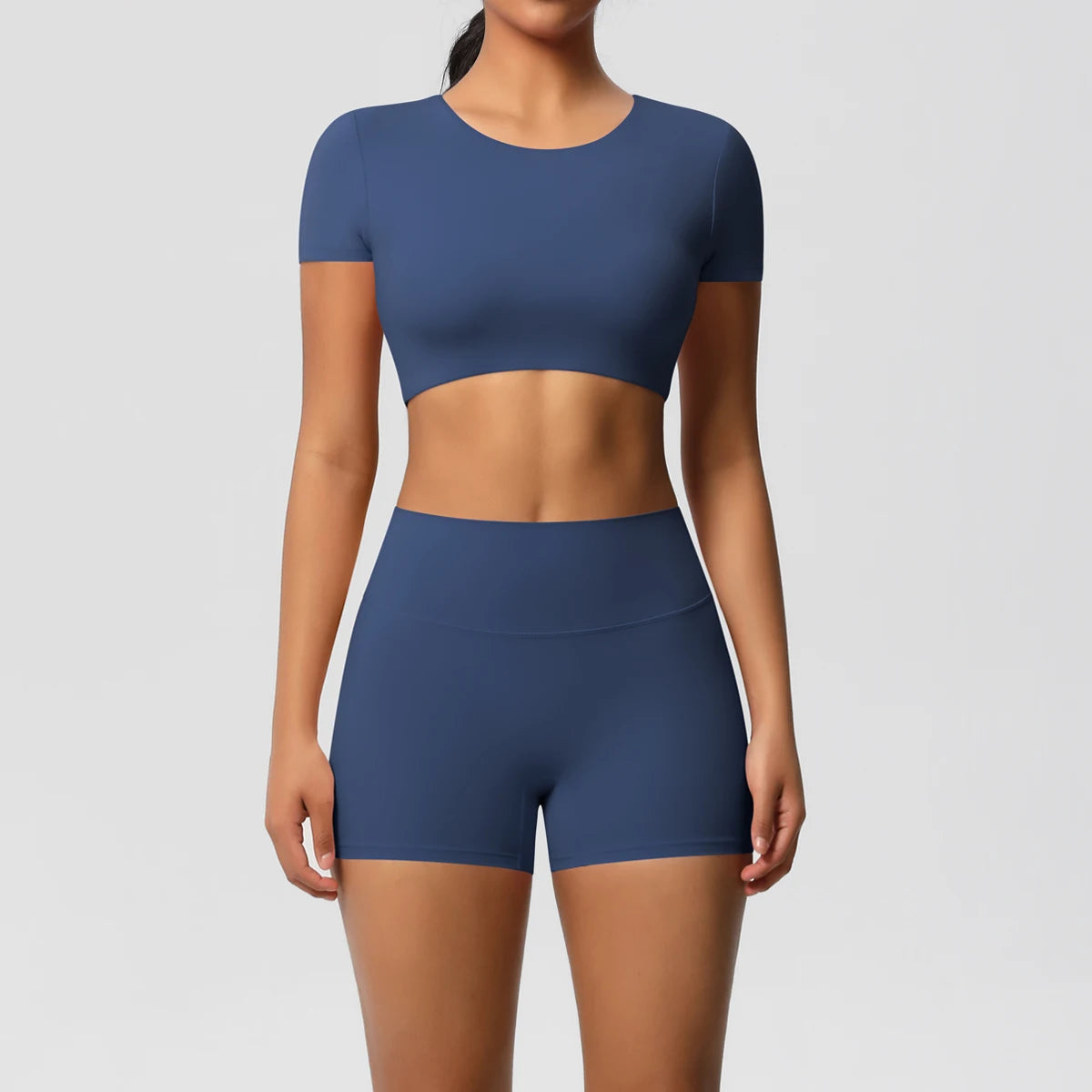 Smooth Essential Seamless Set | Short-Sleeve Crop Top + High-Waist Short