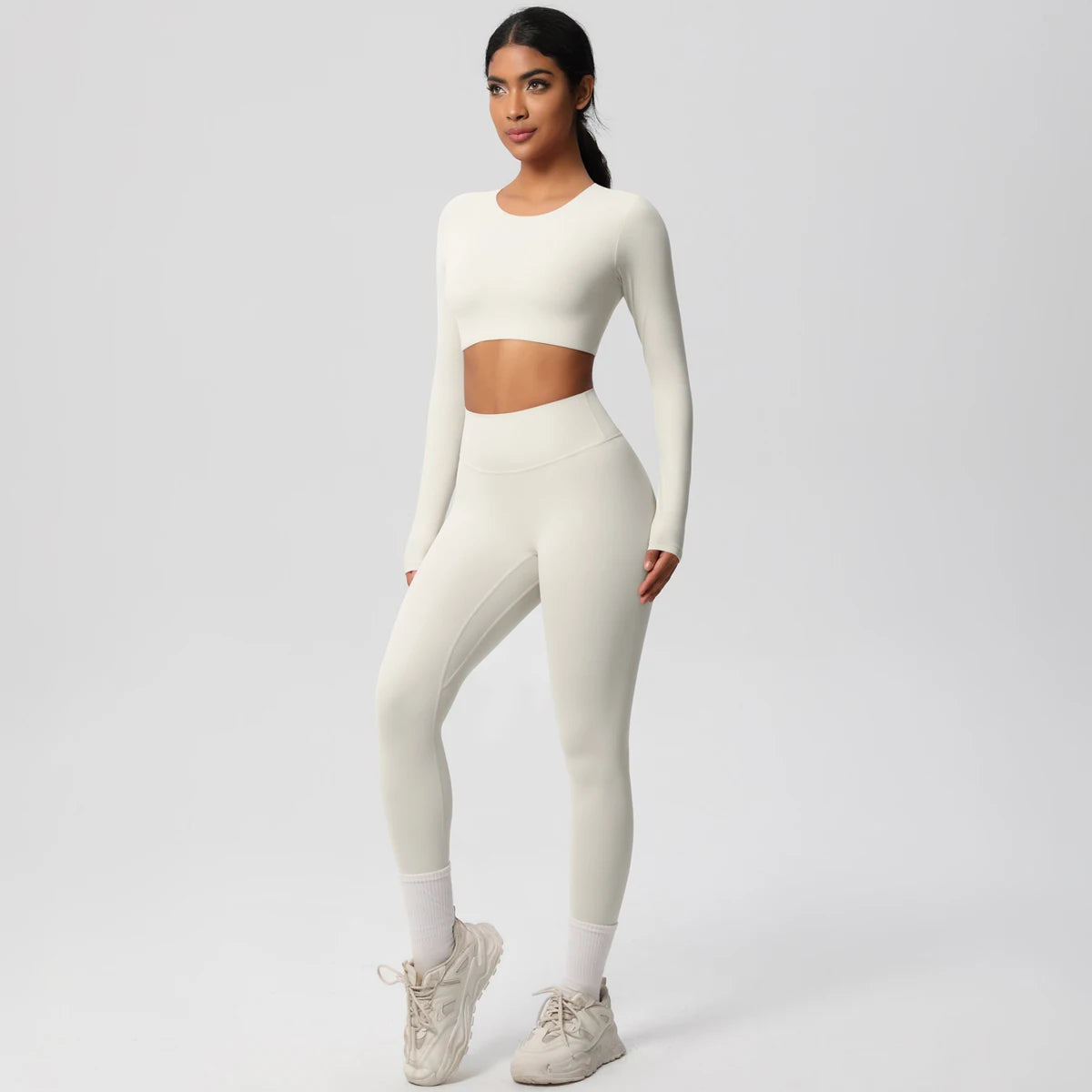 Seamless Essential Long-Sleeve Set | Crop Top + High-Waist Legging