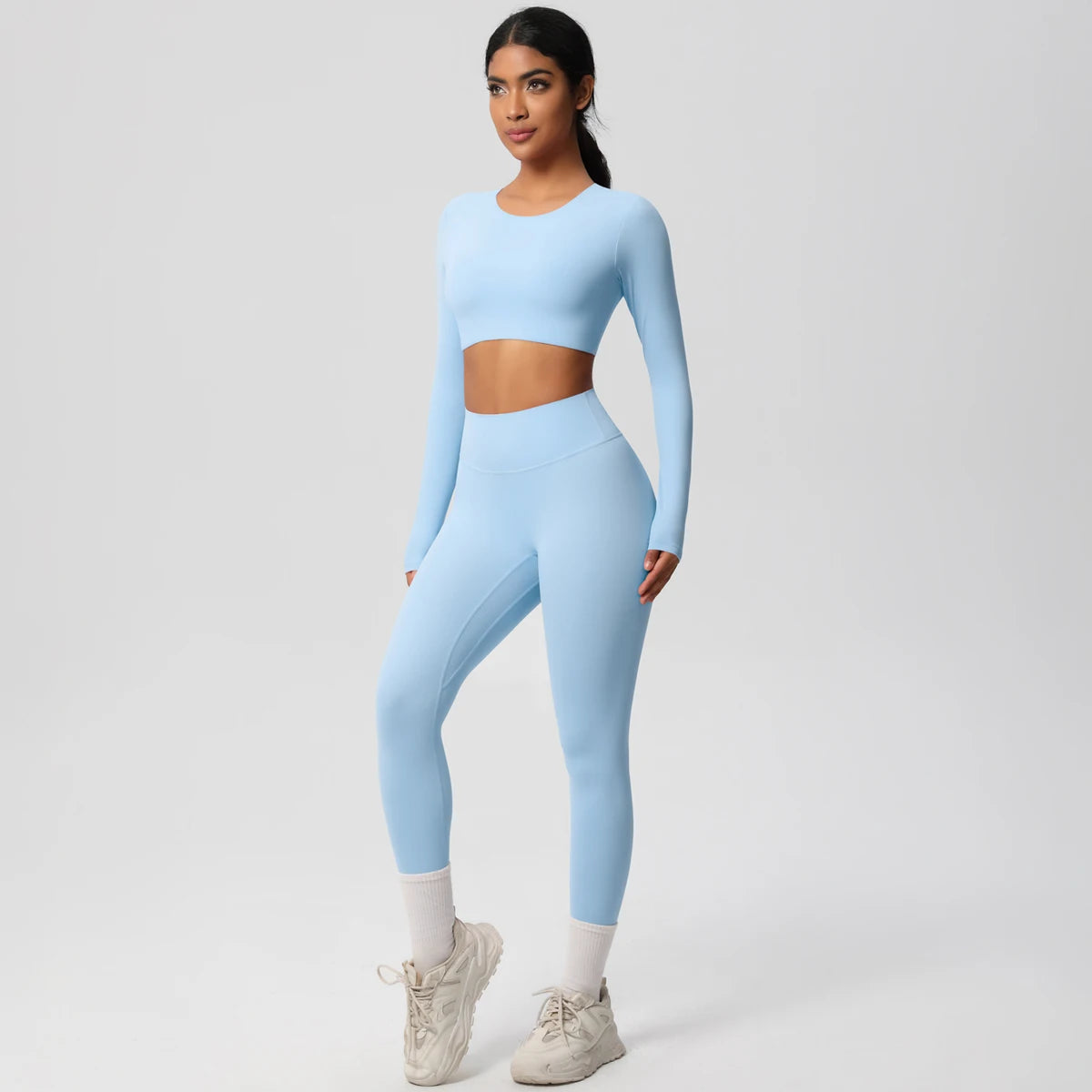 Seamless Essential Long-Sleeve Set | Crop Top + High-Waist Legging