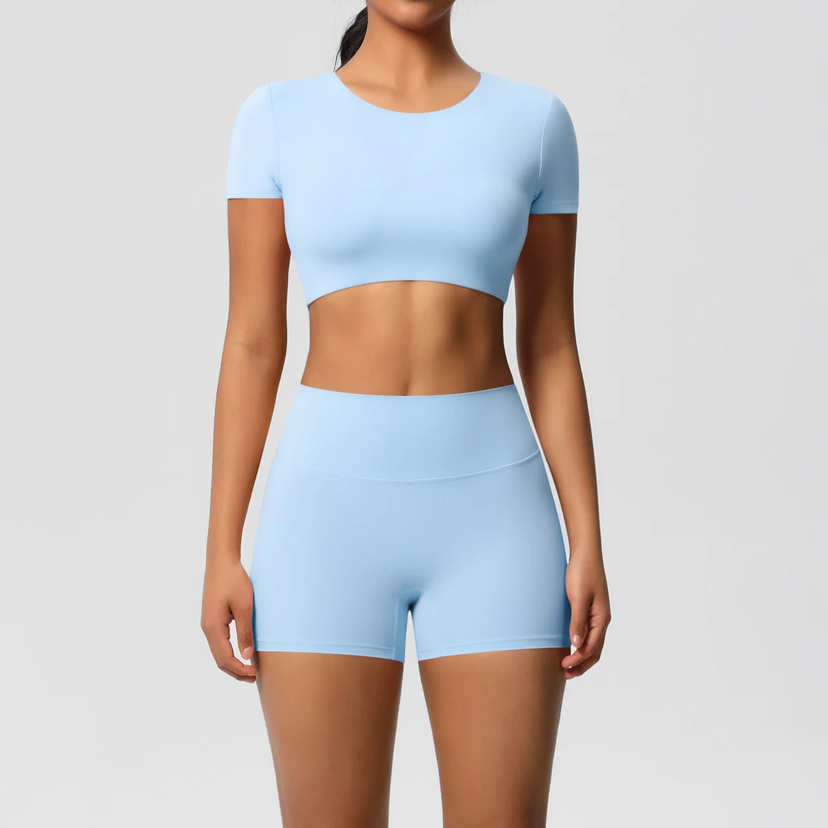 Smooth Essential Seamless Set | Short-Sleeve Crop Top + High-Waist Short