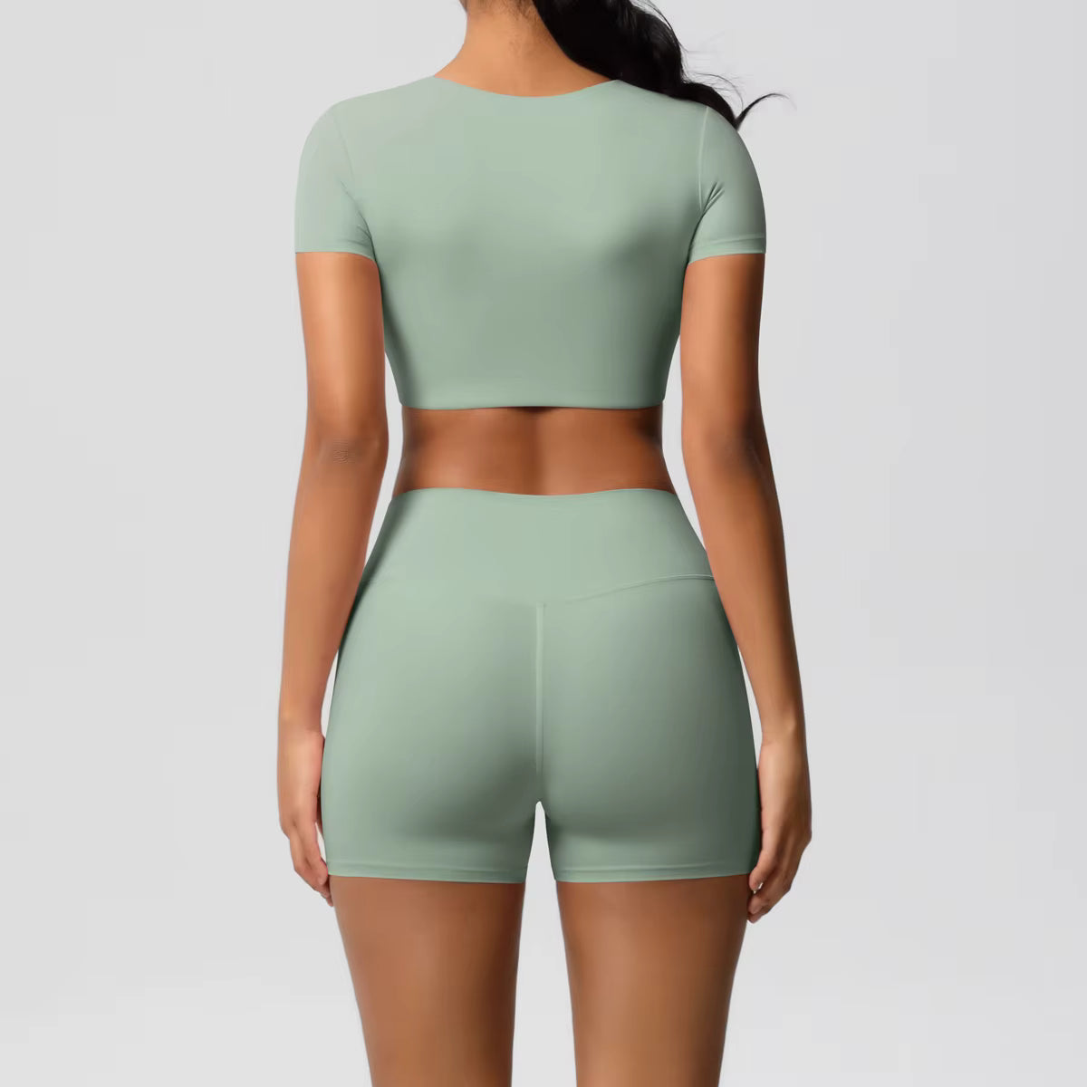 Smooth Essential Seamless Set | Short-Sleeve Crop Top + High-Waist Short