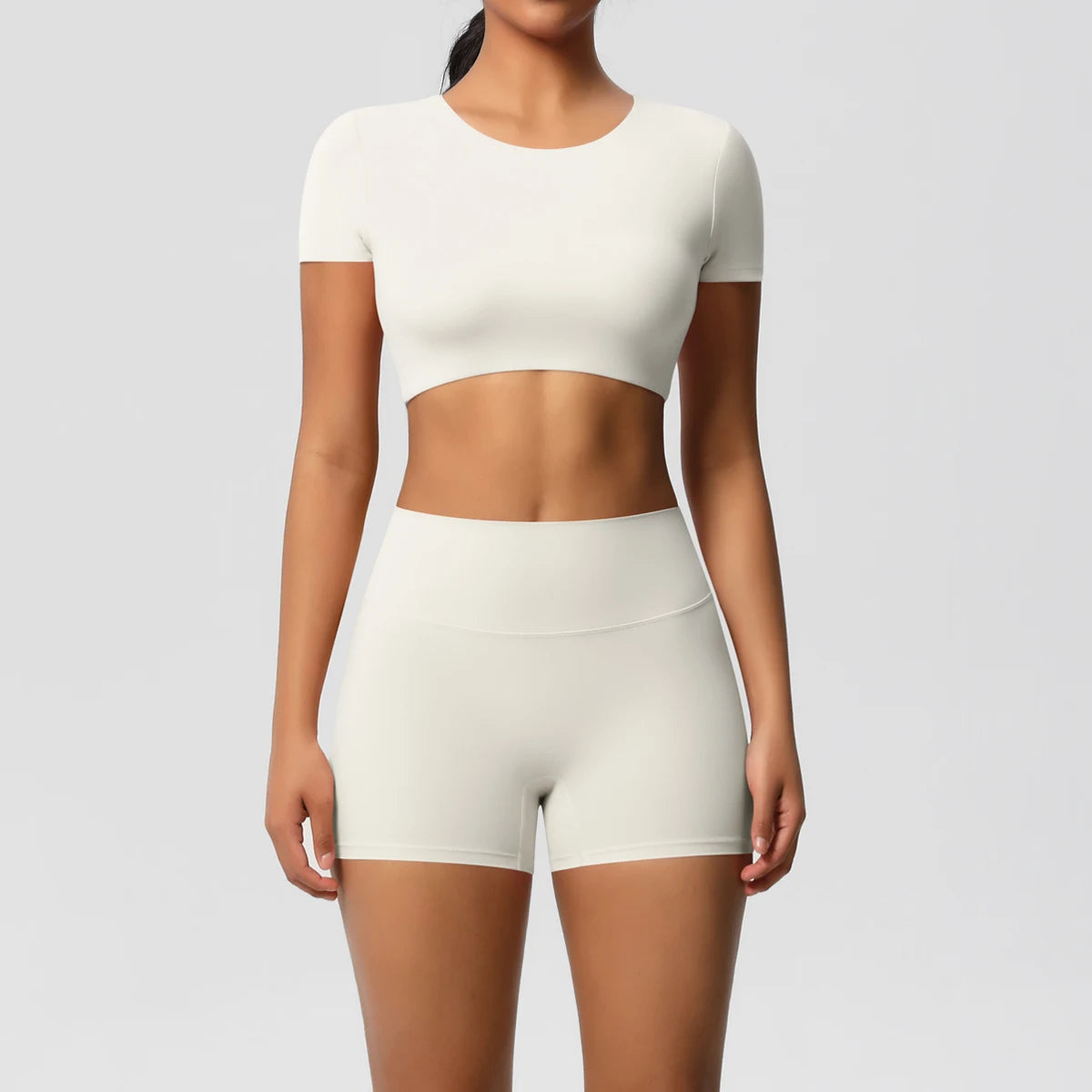 Smooth Essential Seamless Set | Short-Sleeve Crop Top + High-Waist Short