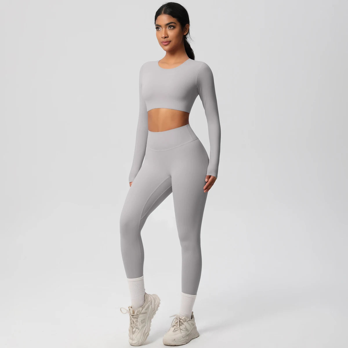 Seamless Essential Long-Sleeve Set | Crop Top + High-Waist Legging