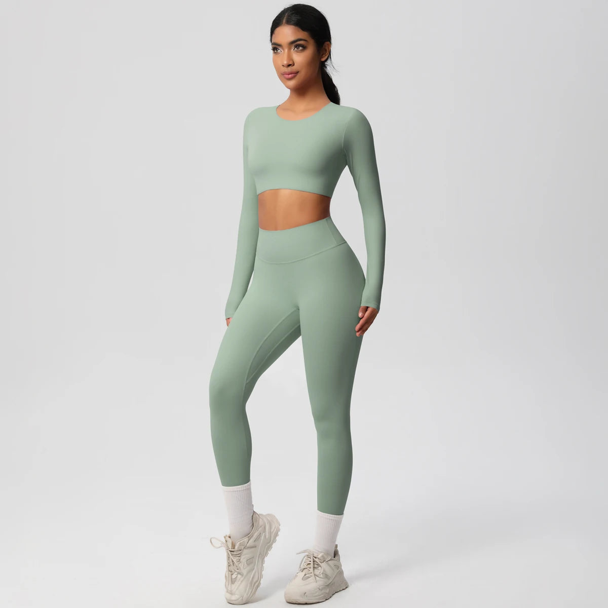 Seamless Essential Long-Sleeve Set | Crop Top + High-Waist Legging