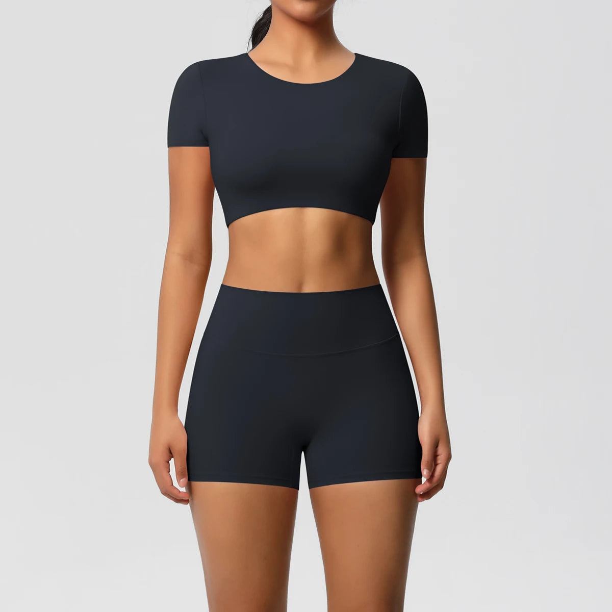 Smooth Essential Seamless Set | Short-Sleeve Crop Top + High-Waist Short