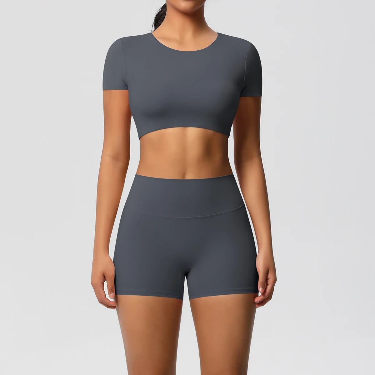 Smooth Essential Seamless Set | Short-Sleeve Crop Top + High-Waist Short