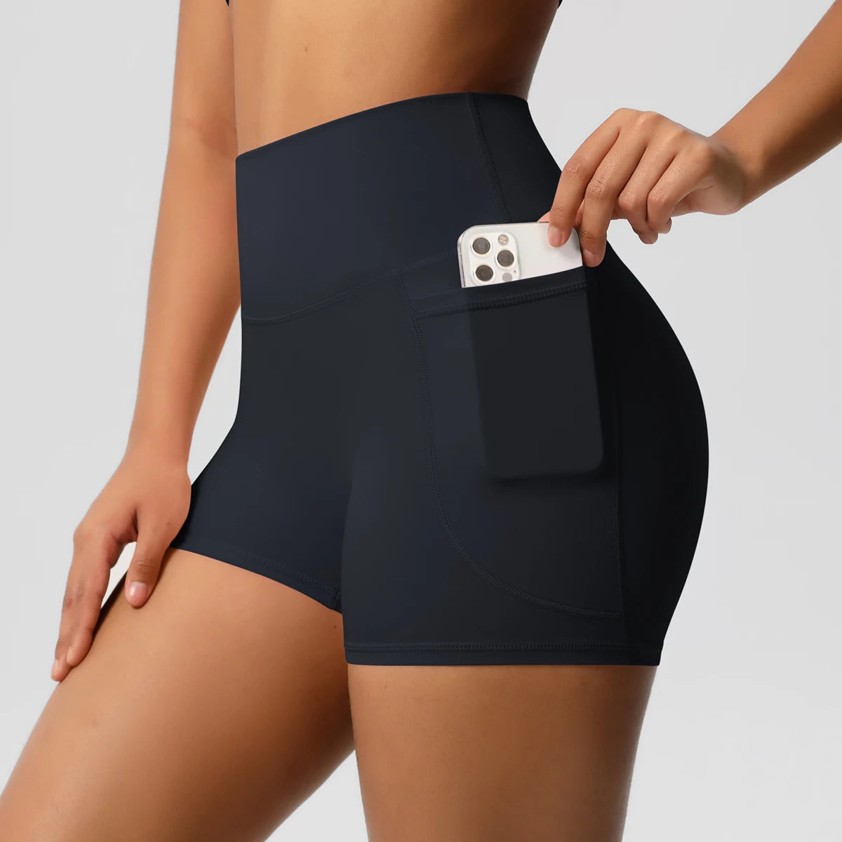 Essential Second-Skin High-Waist Shorts with Pockets - NEOFORMA APPAREL
