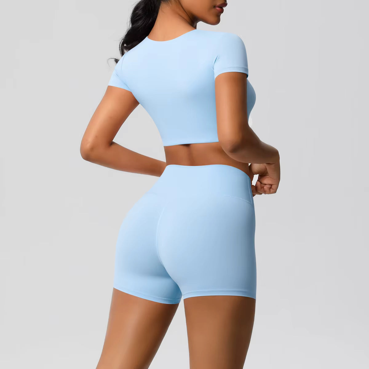 Smooth Essential Seamless Set | Short-Sleeve Crop Top + High-Waist Short