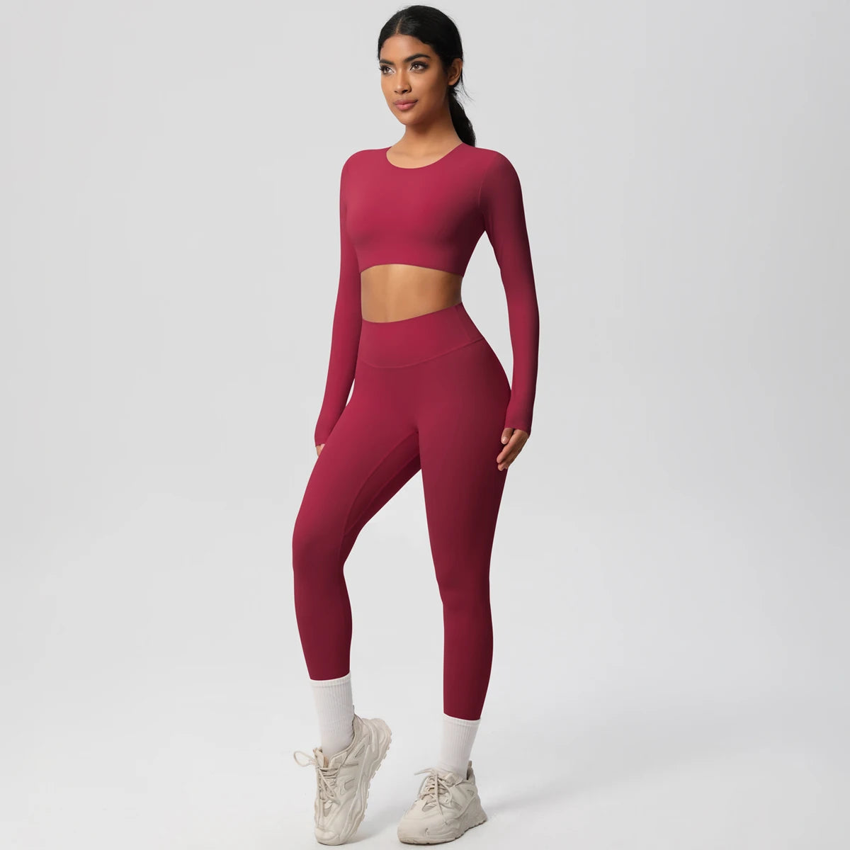 Seamless Essential Long-Sleeve Set | Crop Top + High-Waist Legging