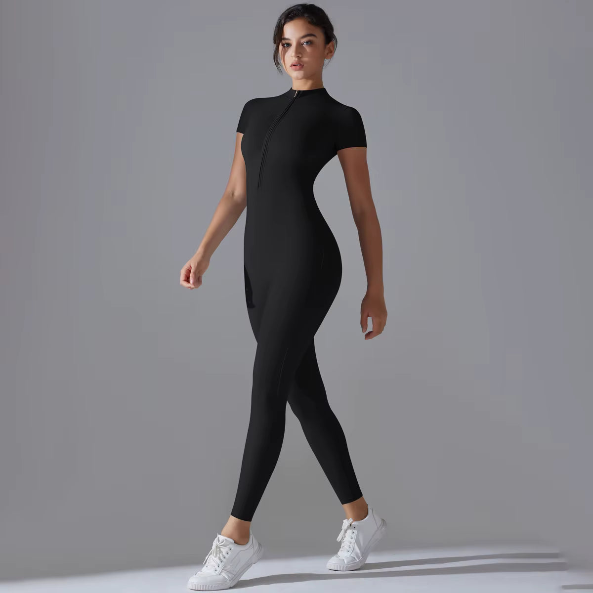 Essential Sculpt Short-Sleeve Zipped Jumpsuit