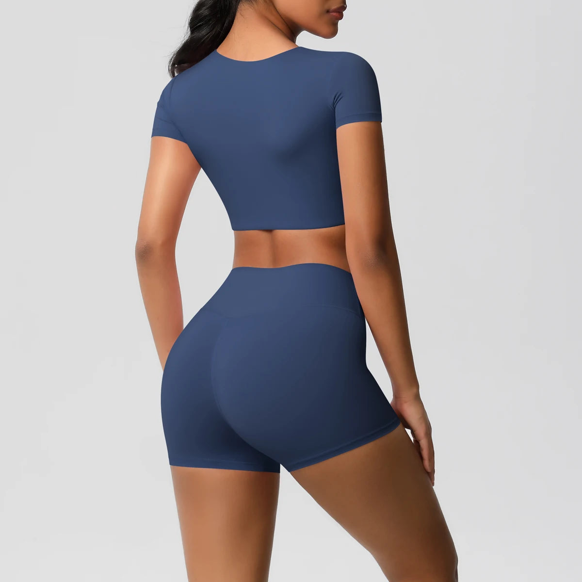 Smooth Essential Seamless Set | Short-Sleeve Crop Top + High-Waist Short