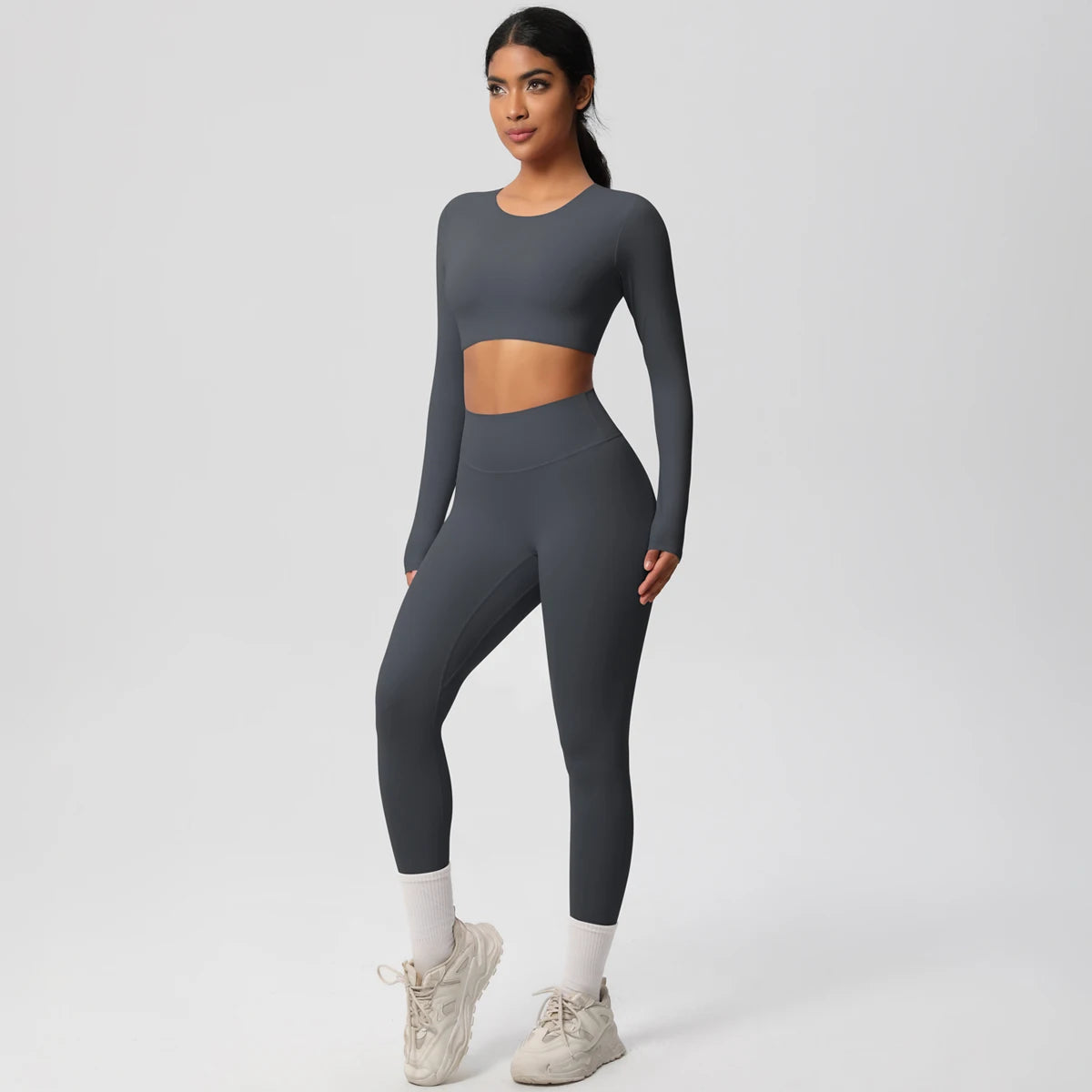 Seamless Essential Long-Sleeve Set | Crop Top + High-Waist Legging